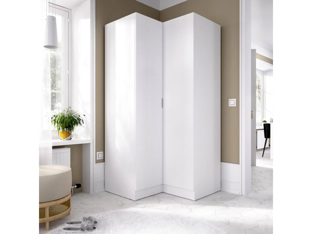 Armoire Dcipo, Meuble D'angle Pour Chambre à Coucher, Armoire D'angle Avec 2 Portes Battantes, 91x93h184 Cm, Blanc 4 Armoire Dcipo, Meuble D'angle Pour Chambre à Coucher, Armoire D'angle Avec 2 Portes Battantes, 91x93h184 Cm, Blanc – Image 2