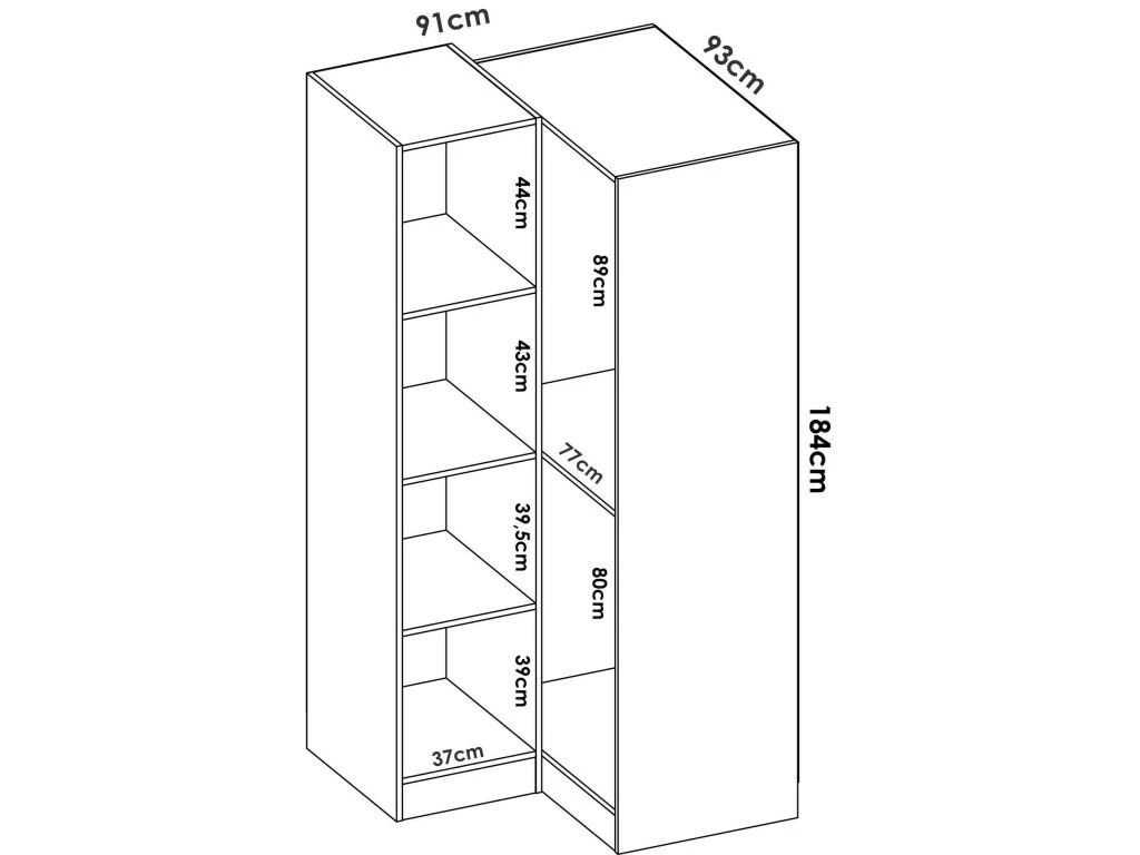 Armoire Dcipo, Meubles D'angle Pour Chambre à Coucher, Armoire D'angle Avec 2 Portes Battantes, 91x93h184 Cm, Chêne 5 Armoire Dcipo, Meubles D'angle Pour Chambre à Coucher, Armoire D'angle Avec 2 Portes Battantes, 91x93h184 Cm, Chêne – Image 3