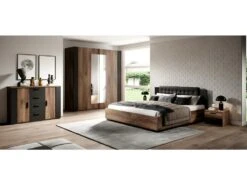 Armoire 200cm. 2 Portes Coulissantes Avec Miroirs Couleur Chêne Foncé Et Noir. Collection FOX -Meubles Soldes Boutique armoire et dressing 8968427