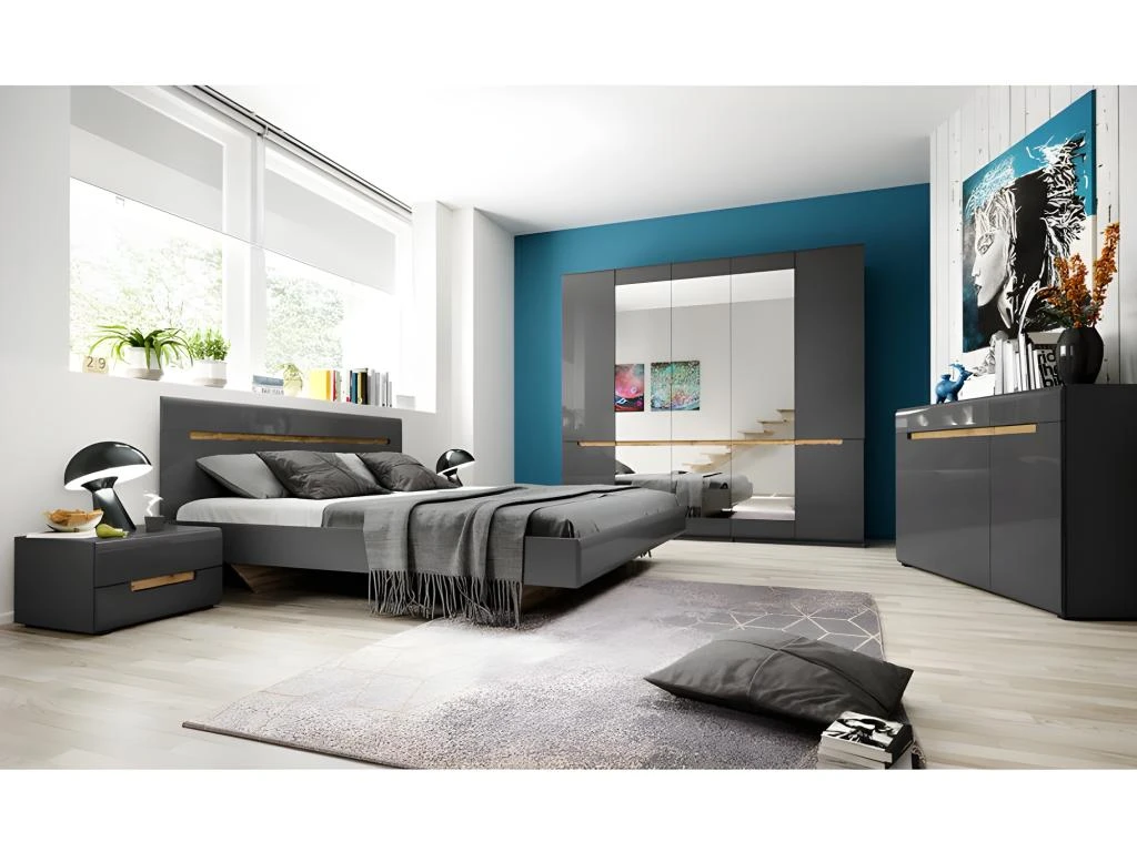 Armoire Design 5 Portes Et 3 Miroirs Couleur Grise Finitions Glossy - LUCIA 4 Armoire Design 5 Portes Et 3 Miroirs Couleur Grise Finitions Glossy - LUCIA â Image 2