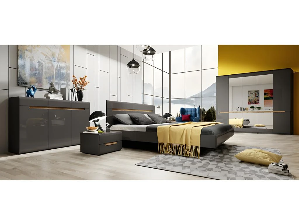 Armoire Design 5 Portes Et 3 Miroirs Couleur Grise Finitions Glossy - LUCIA 5 Armoire Design 5 Portes Et 3 Miroirs Couleur Grise Finitions Glossy - LUCIA â Image 3