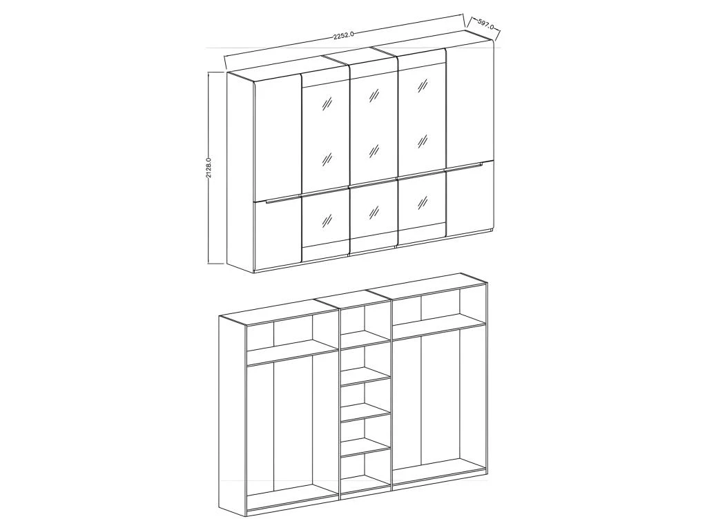 Armoire Design 5 Portes Et 3 Miroirs Couleur Grise Finitions Glossy - LUCIA 6 Armoire Design 5 Portes Et 3 Miroirs Couleur Grise Finitions Glossy - LUCIA â Image 4