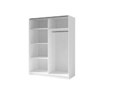 Armoire, Garde Robe GOZU 150 Cm Deux Portes Coulissantes. Dressing Complet Avec Miroir, Penderie Et étagères. Coloris Blanc -Meubles Soldes Boutique armoire et dressing 9576551