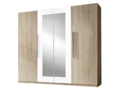 Armoire 4 Portes Avec Miroirs Couleur Chêne Et Blanc - IRINA