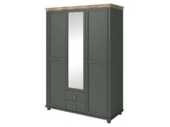 Armoire 150x220 Avec 3 Portes Et 2 Tiroirs. Coloris Vert Kaki Et Chêne. Collection ASSIA