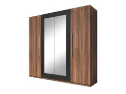 Armoire 4 Portes Avec Miroirs Coloris Red Wallnut Et Noir - IRINA