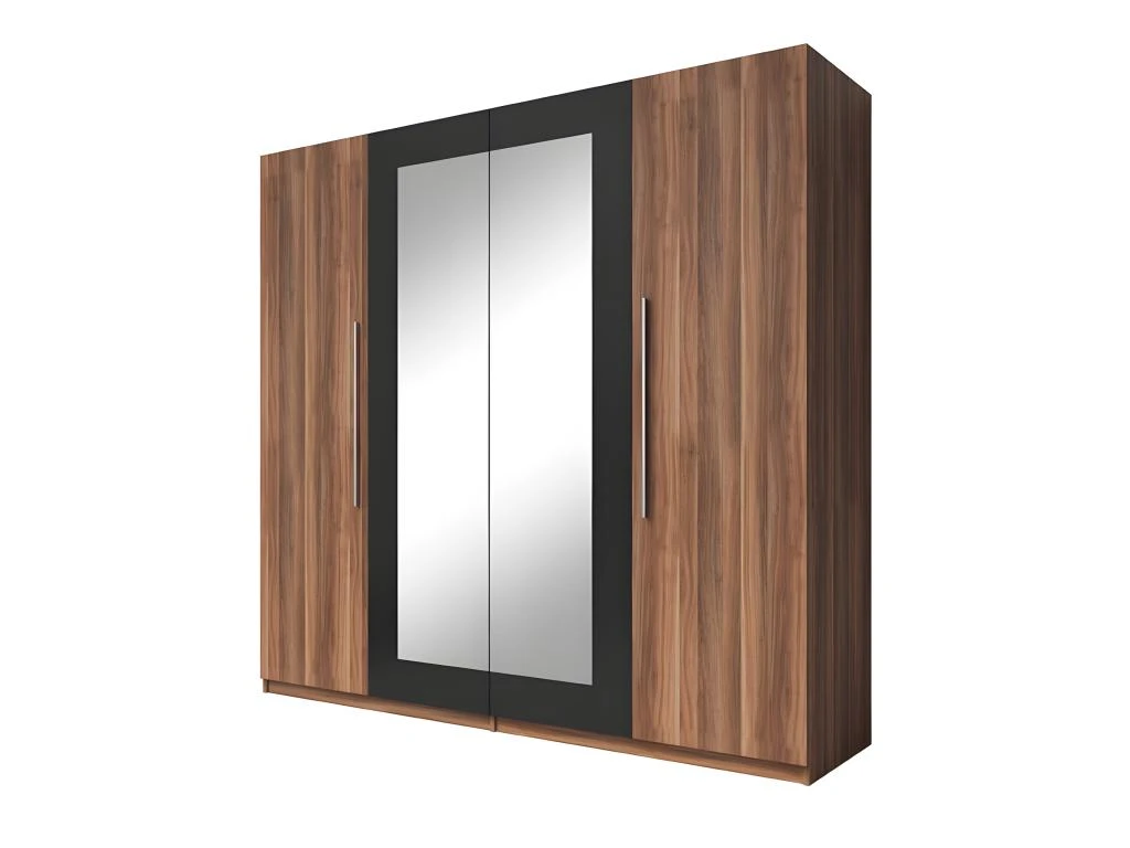 Armoire 4 Portes Avec Miroirs Coloris Red Wallnut Et Noir - IRINA 3 Armoire 4 Portes Avec Miroirs Coloris Red Wallnut Et Noir - IRINA