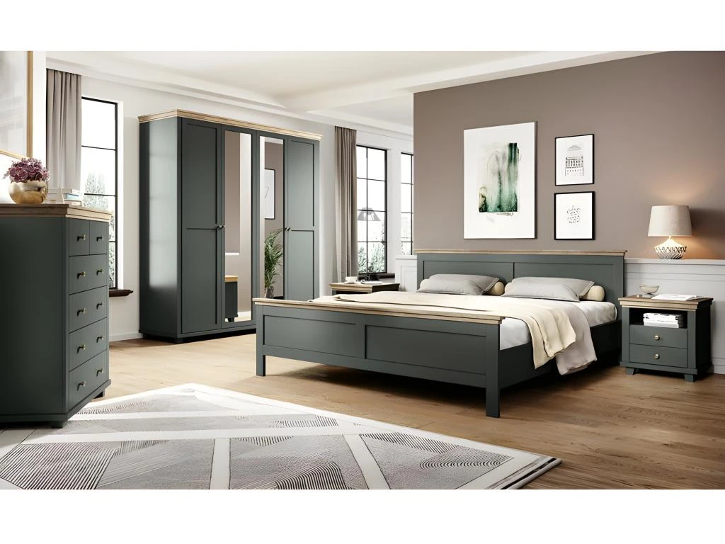 Armoire 200x220 Avec 4 Portes. Coloris Vert Kaki Et Chêne. Collection ASSIA 6 Armoire 200x220 Avec 4 Portes. Coloris Vert Kaki Et Chêne. Collection ASSIA – Image 4