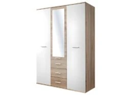 Armoire Chambre D'enfant Design Coloris Chêne Et Blanc Avec 3 Portes Battantes Et 3 Tiroirs Collection DENVER.