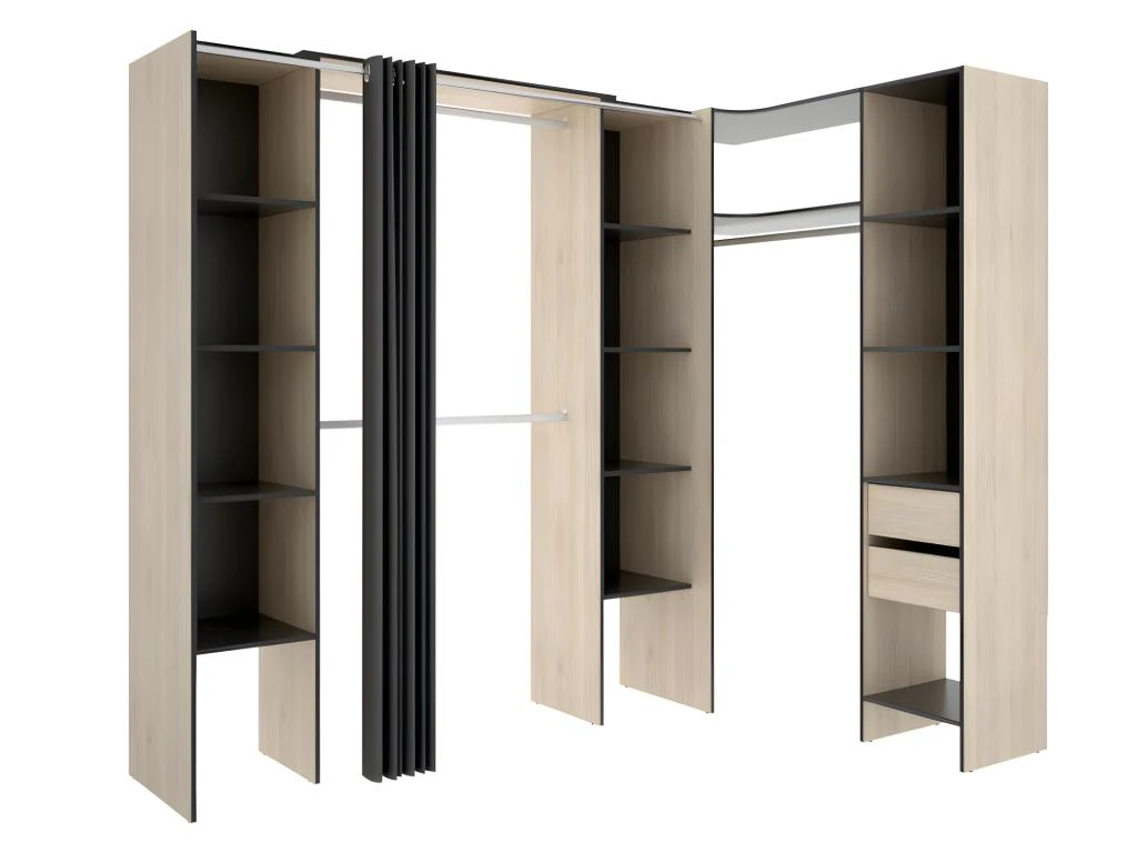 Dressing D'angle Extensible DORIAN - L164/234 Cm - Chêne Et Anthracite 4 Dressing D'angle Extensible DORIAN - L164/234 Cm - Chêne Et Anthracite – Image 2