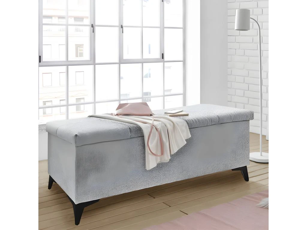 Banc / Bout De Lit Avec Coffre De Rangement Tissu Gris Chiné - AISHA 4 Banc / Bout De Lit Avec Coffre De Rangement Tissu Gris Chiné - AISHA – Image 2