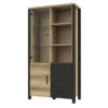 Vitrine Large Design Collection DARWIN. Couleur Chêne Clair Et Noir. 2 Portes, 3 Tiroirs, 3 Niches -Meubles Soldes Boutique bibliotheque vitrine et etagere 8927589