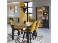 Vitrine Large Design Collection DARWIN. Couleur Chêne Clair Et Noir. 2 Portes, 3 Tiroirs, 3 Niches -Meubles Soldes Boutique bibliotheque vitrine et etagere 8927593