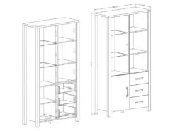 Vitrine Large Design Collection DARWIN. Couleur Chêne Clair Et Noir. 2 Portes, 3 Tiroirs, 3 Niches -Meubles Soldes Boutique bibliotheque vitrine et etagere 8927595