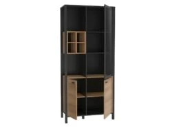 Vitrine H194 Cm Décor Noir Et Effet Chêne Avec Poignées Noir - MODE -Meubles Soldes Boutique bibliotheque vitrine et etagere 9171037