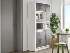 Buffet De Cuisine MADY - 5 Portes & 1 Tiroir - Coloris Blanc Béton -Meubles Soldes Boutique buffet de cuisine 376505