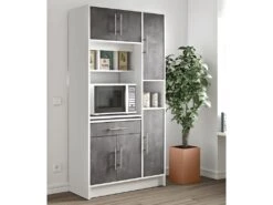 Buffet De Cuisine MADY - 5 Portes & 1 Tiroir - Coloris Blanc Béton -Meubles Soldes Boutique buffet de cuisine 376507