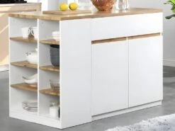 Ilot Central De Cuisine Avec Rangements - Blanc Et Naturel - MEILI 17 Ilot Central De Cuisine Avec Rangements - Blanc Et Naturel - MEILI -Meubles Soldes Boutique buffet de cuisine 485211