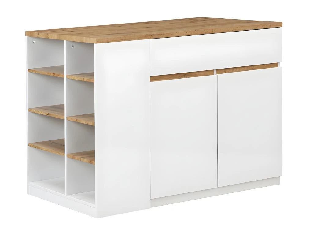 Ilot Central De Cuisine Avec Rangements - Blanc Et Naturel - MEILI 9 Ilot Central De Cuisine Avec Rangements - Blanc Et Naturel - MEILI â Image 7