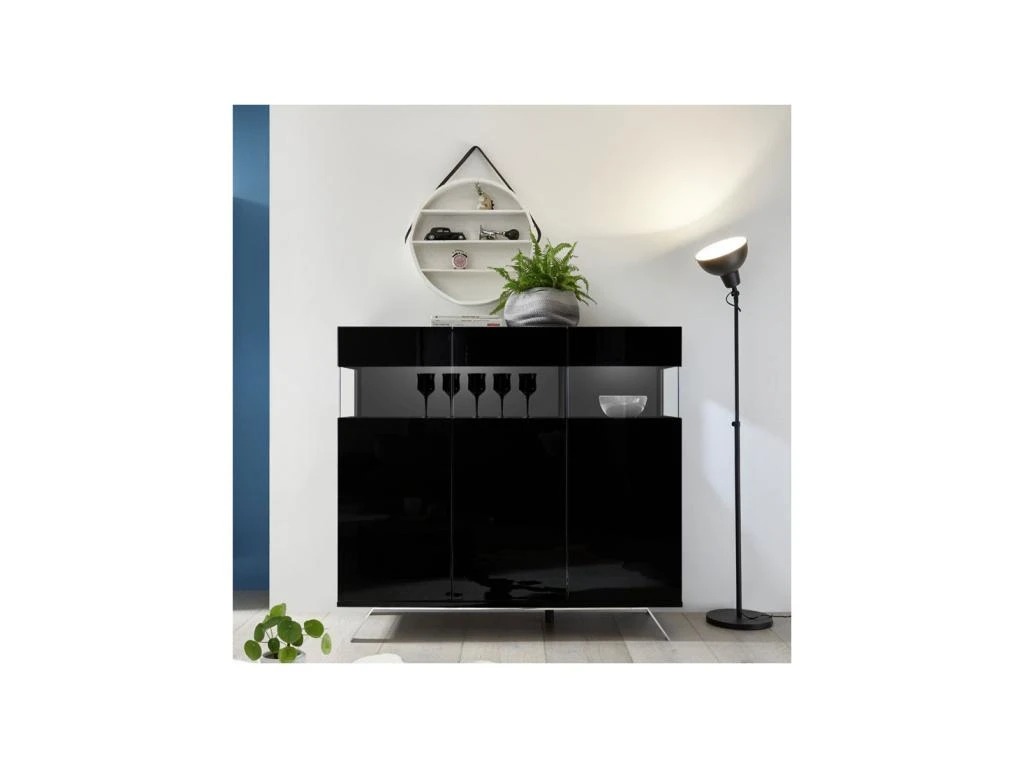 Buffet 3 Portes Laqué Noir à LEDs - TARENTE N°1 3 Buffet 3 Portes Laqué Noir à LEDs - TARENTE N°1