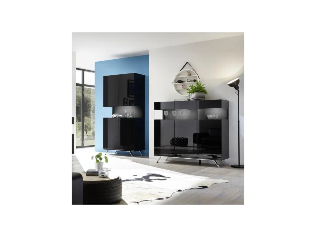 Buffet 3 Portes Laqué Noir à LEDs - TARENTE N°1 4 Buffet 3 Portes Laqué Noir à LEDs - TARENTE N°1 – Image 2