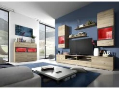 Buffet 90cm Pour Salon Avec 2 Portes Vitrées Et LED Intégrées Couleur Chêne Et Gris Anthracite Collection CONNOR. -Meubles Soldes Boutique buffet 11152667