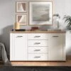 Buffet Avec 2 Portes Et 4 Tiroirs - Blanc Et Naturel - ROTARA 2 Buffet Avec 2 Portes Et 4 Tiroirs - Blanc Et Naturel - ROTARA -Meubles Soldes Boutique buffet 11162257