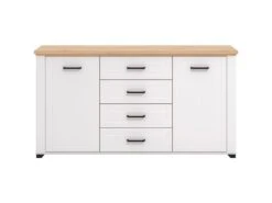 Buffet Avec 2 Portes Et 4 Tiroirs - Blanc Et Naturel - ROTARA 10 Buffet Avec 2 Portes Et 4 Tiroirs - Blanc Et Naturel - ROTARA -Meubles Soldes Boutique buffet 11162265