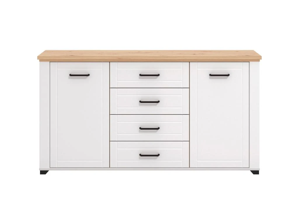 Buffet Avec 2 Portes Et 4 Tiroirs - Blanc Et Naturel - ROTARA 5 Buffet Avec 2 Portes Et 4 Tiroirs - Blanc Et Naturel - ROTARA â Image 3