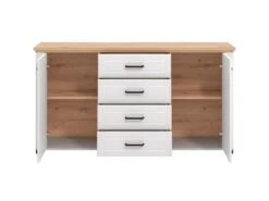 Buffet Avec 2 Portes Et 4 Tiroirs - Blanc Et Naturel - ROTARA 12 Buffet Avec 2 Portes Et 4 Tiroirs - Blanc Et Naturel - ROTARA -Meubles Soldes Boutique buffet 11162267