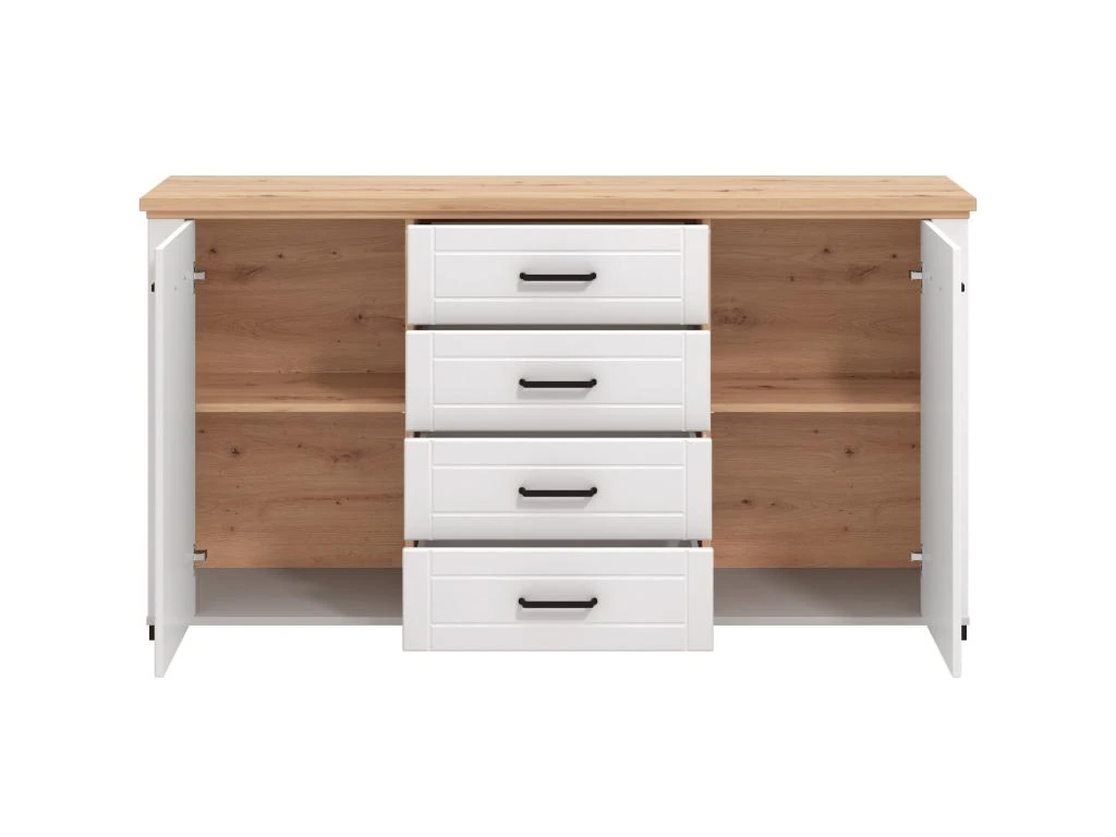 Buffet Avec 2 Portes Et 4 Tiroirs - Blanc Et Naturel - ROTARA 7 Buffet Avec 2 Portes Et 4 Tiroirs - Blanc Et Naturel - ROTARA â Image 5