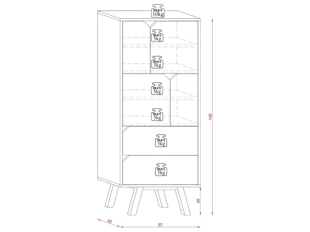 Buffet Haut 4 Portes 2 Tiroirs L57 X H140 Cm - Tokio 9 Buffet Haut 4 Portes 2 Tiroirs L57 X H140 Cm - Tokio – Image 7