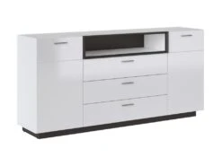 Buffet 2 Portes, 3 Tiroirs Et 1 Niche Avec LEDs - Blanc Laqué Et Noir - DOUREA 10 Buffet 2 Portes, 3 Tiroirs Et 1 Niche Avec LEDs - Blanc Laqué Et Noir - DOUREA -Meubles Soldes Boutique buffet 12257527