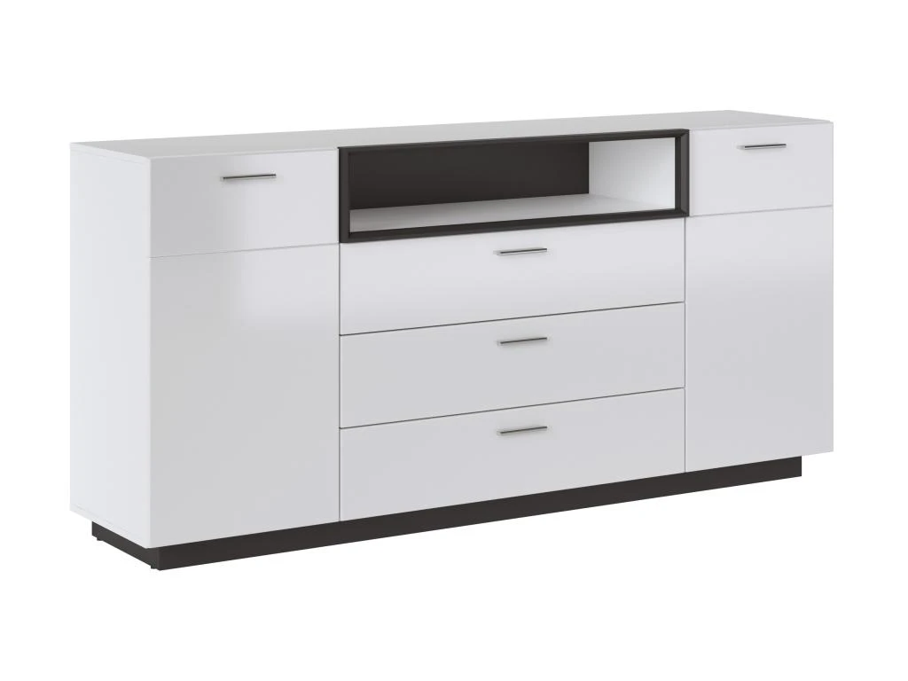 Buffet 2 Portes, 3 Tiroirs Et 1 Niche Avec LEDs - Blanc Laqué Et Noir - DOUREA 6 Buffet 2 Portes, 3 Tiroirs Et 1 Niche Avec LEDs - Blanc Laqué Et Noir - DOUREA – Image 4