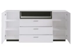 Buffet 2 Portes, 3 Tiroirs Et 1 Niche Avec LEDs - Blanc Laqué Et Noir - DOUREA 11 Buffet 2 Portes, 3 Tiroirs Et 1 Niche Avec LEDs - Blanc Laqué Et Noir - DOUREA -Meubles Soldes Boutique buffet 12257529