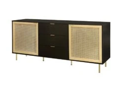 Buffet HARROD - Laque Noir Et Maillage En Rotin Naturel - 2 Portes Et 3 Tiroirs - L 180 X P 40 X H 80 Cm -Meubles Soldes Boutique buffet 12624457