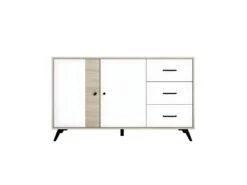 CLARIO - Buffet 2 Portes 3 Tiroirs Effet Bois Clair Et Blanc Mat -Meubles Soldes Boutique buffet 13837355