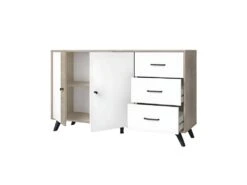 CLARIO - Buffet 2 Portes 3 Tiroirs Effet Bois Clair Et Blanc Mat -Meubles Soldes Boutique buffet 13837357