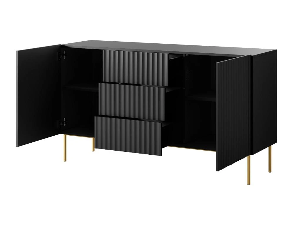 Buffet Avec 2 Portes Et 3 Tiroirs En MDF Et Acier - Noir Et Doré - EVILANA 6 Buffet Avec 2 Portes Et 3 Tiroirs En MDF Et Acier - Noir Et Doré - EVILANA – Image 4