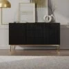 Buffet Avec 2 Portes Et 3 Tiroirs En MDF Et Acier - Noir Et Doré - EVILANA -Meubles Soldes Boutique buffet 14178323