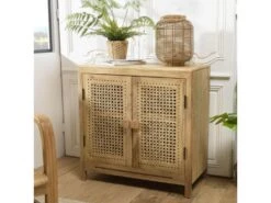 ISA - Buffet Marron 2 Portes Bois De Manguier Et Cannage Couleur Naturelle -Meubles Soldes Boutique buffet 14657533