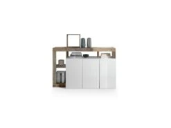 Buffet 3 Portes Blanc Laqué Brillant/Bois Fumé - ISCHIA -Meubles Soldes Boutique buffet 17623699