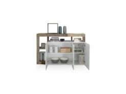 Buffet 3 Portes Blanc Laqué Brillant/Bois Fumé - ISCHIA -Meubles Soldes Boutique buffet 17623701