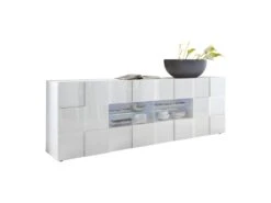 Buffet 2 Portes 4 Tiroirs Laqué Blanc Brillant LED's - TICATO