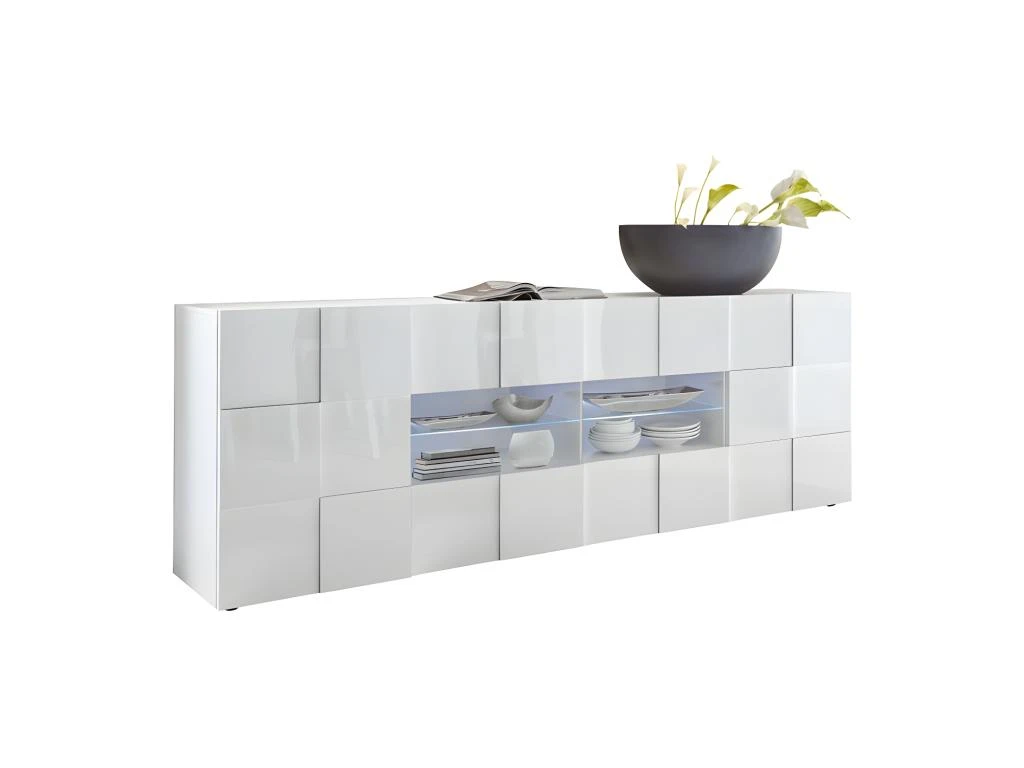 Buffet 2 Portes 4 Tiroirs Laqué Blanc Brillant LED's - TICATO 3 Buffet 2 Portes 4 Tiroirs Laqué Blanc Brillant LED's - TICATO