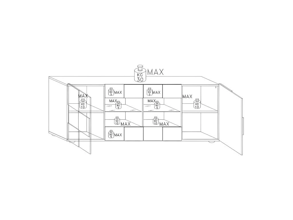 Buffet 2 Portes 4 Tiroirs Laqué Blanc Brillant LED's - TICATO 5 Buffet 2 Portes 4 Tiroirs Laqué Blanc Brillant LED's - TICATO – Image 3