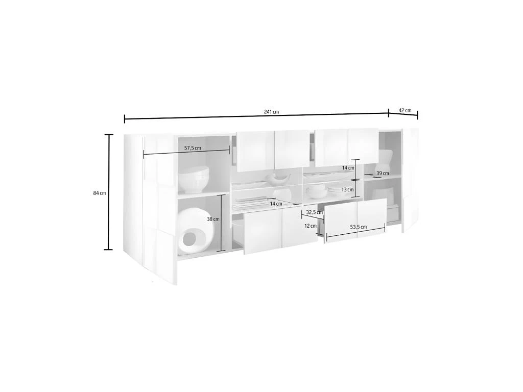Buffet 2 Portes 4 Tiroirs Laqué Blanc Brillant LED's - TICATO 6 Buffet 2 Portes 4 Tiroirs Laqué Blanc Brillant LED's - TICATO – Image 4