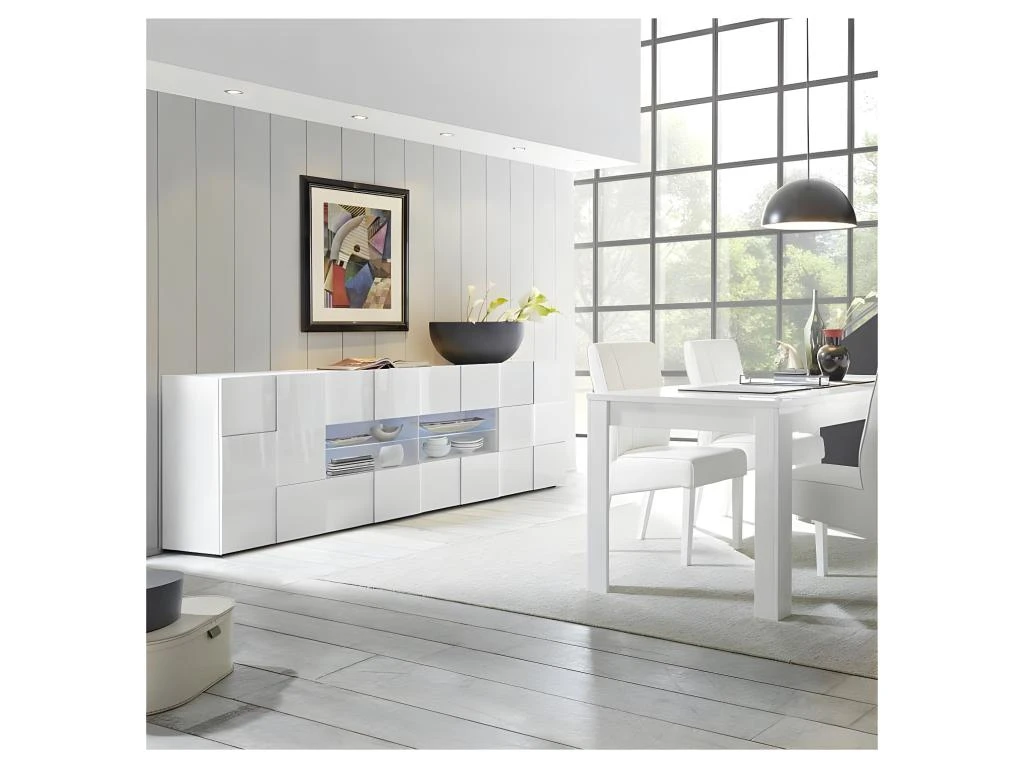 Buffet 2 Portes 4 Tiroirs Laqué Blanc Brillant LED's - TICATO 7 Buffet 2 Portes 4 Tiroirs Laqué Blanc Brillant LED's - TICATO – Image 5