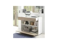 Buffet 1 Abattant 1 Tiroir Laqué Blanc Brillant/Chêne Naturel - TAORMINE -Meubles Soldes Boutique buffet 17624933