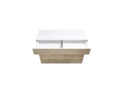 Buffet 1 Abattant 1 Tiroir Laqué Blanc Brillant/Chêne Naturel - TAORMINE -Meubles Soldes Boutique buffet 17624935